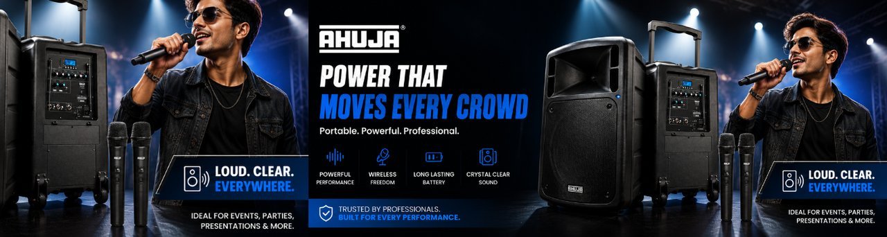 Ahuja portable PA system — power that moves every crowd, supplied by Rudraksh Industries