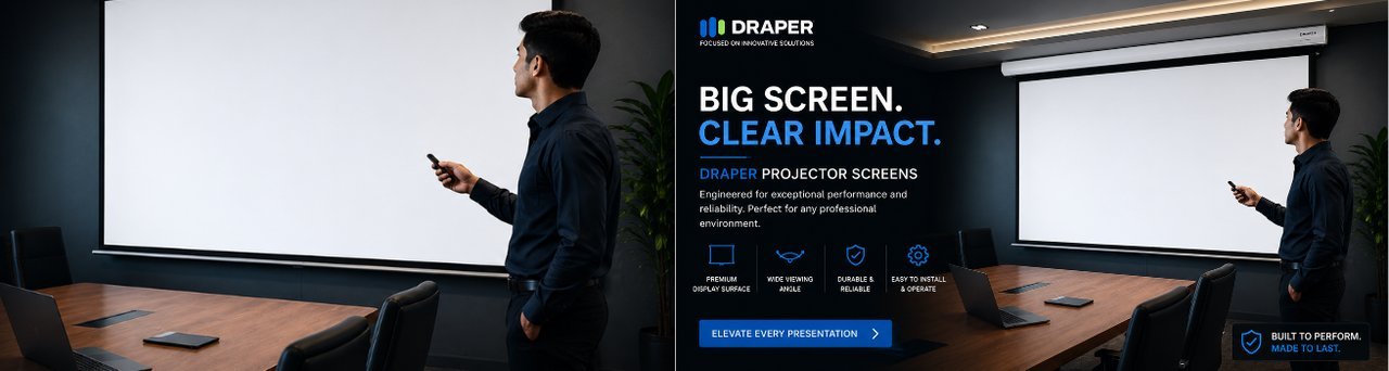 Draper projector screens — big screen, clear impact, supplied by Rudraksh Industries in India