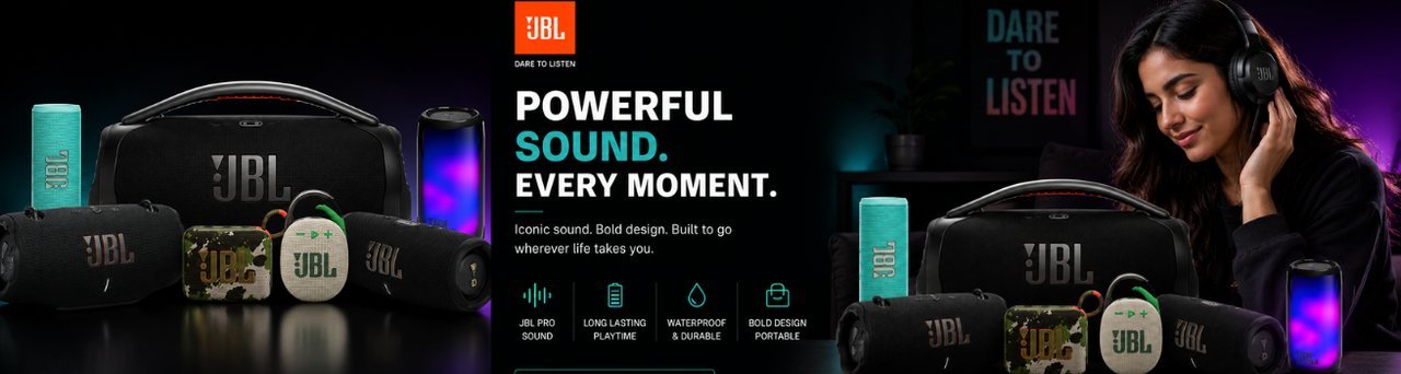 JBL speakers and headphones — dare to listen, supplied by Rudraksh Industries